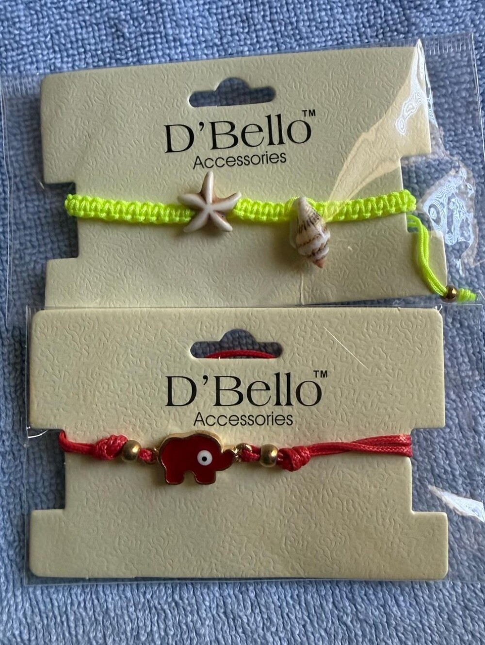 Neon Yellow Shell Bracelet and Red Elephant Cord Bracelet Set